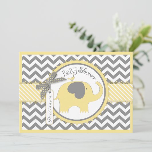 Yellow Elephant Chevron Print Baby shower Kaart (Staand voorkant)