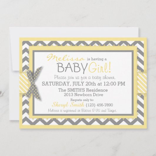 Yellow Elephant Chevron Print Baby shower Kaart (Achterkant)
