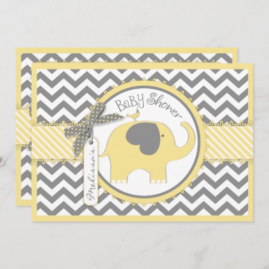 Yellow Elephant Chevron Print Baby shower Kaart (Voorkant / Achterkant)