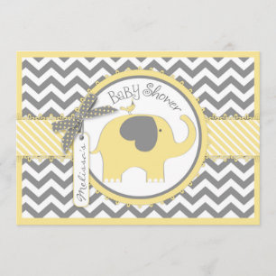 Yellow Elephant Chevron Print Baby shower Kaart
