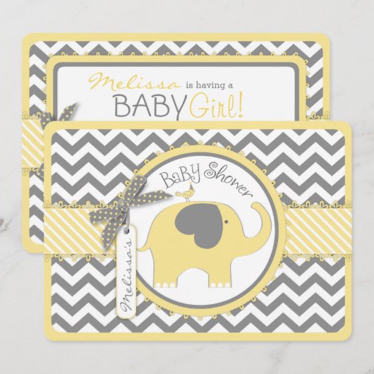 Yellow Elephant Chevron Print Baby shower Kaart (Voorkant / Achterkant)