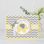 Yellow Elephant Chevron Print Baby shower Kaart (Staand voorkant)