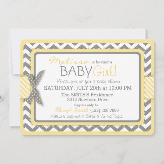 Yellow Elephant Chevron Print Baby shower Kaart (Achterkant)