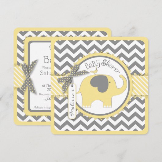 Yellow Elephant en Chevron Print Baby shower Kaart (Voorkant / Achterkant)