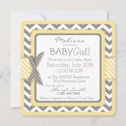Yellow Elephant en Chevron Print Baby shower Kaart (Achterkant)