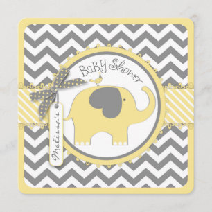 Yellow Elephant en Chevron Print Baby shower Kaart