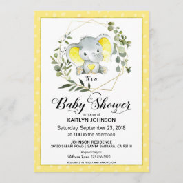 Yellow Elephant Modern Baby shower Kaart