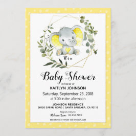 Yellow Elephant Modern Baby shower Kaart