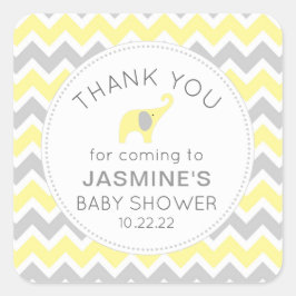 Yellow Elephant neutral gender baby shower gunst Vierkante Sticker