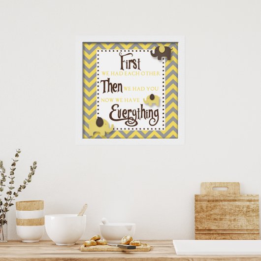 Yellow Elephant Nursery Word Wall Art Poster (Keuken)