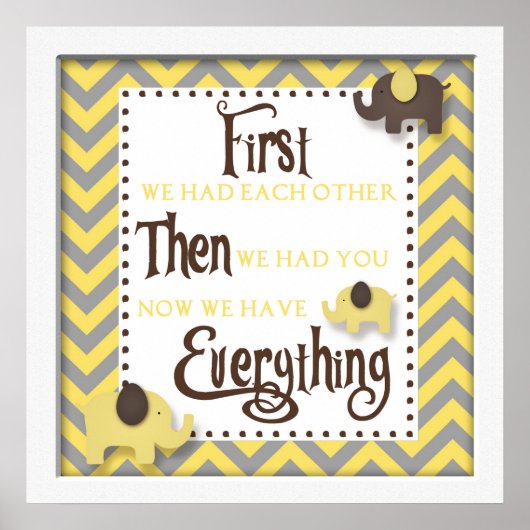 Yellow Elephant Nursery Word Wall Art Poster (Voorkant)