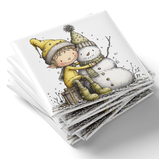 Yellow Elf Snowman Christmas Magnet