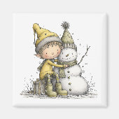 Yellow Elf Snowman Christmas Magnet (Voorkant)