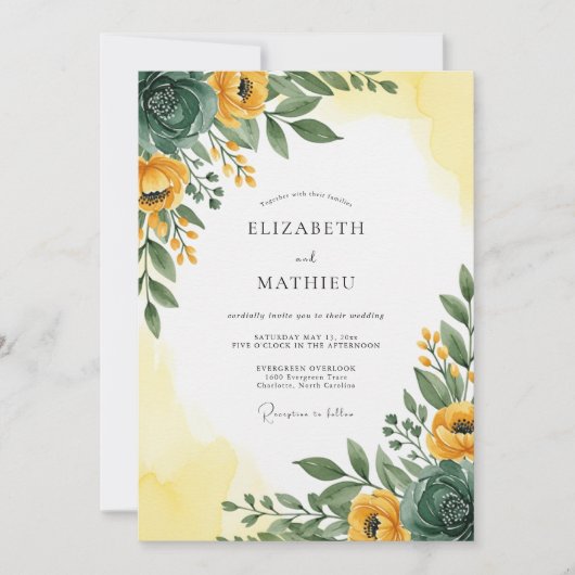 Yellow Emerald Radiant Spring Wedding Kaart (Voorkant)