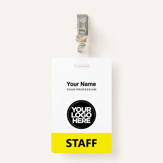 Yellow Employee Name Business Logo Personeel Label Badge (Voorkant met clip)