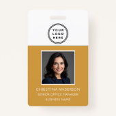 Yellow Employee Name Logo Photo Corporate Work Badge (Voorkant)