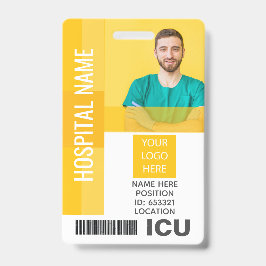 Yellow Employee Photo, Bar Code, Logo ICU-ID Badge