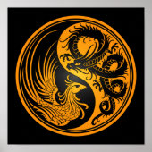 Yellow en Black Dragon Phoenix Yin Yang Poster (Voorkant)