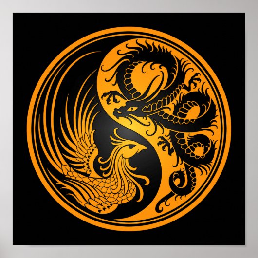 Yellow en Black Dragon Phoenix Yin Yang Poster (Voorkant)