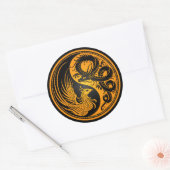 Yellow en Black Dragon Phoenix Yin Yang Ronde Sticker (Envelop)
