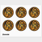 Yellow en Black Dragon Phoenix Yin Yang Ronde Sticker (Vel)