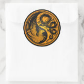 Yellow en Black Dragon Phoenix Yin Yang Ronde Sticker (Tas)