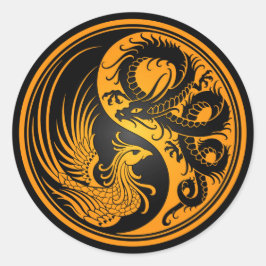 Yellow en Black Dragon Phoenix Yin Yang Ronde Sticker