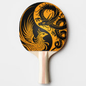Yellow en Black Dragon Phoenix Yin Yang Tafeltennisbatje (Achterkant)