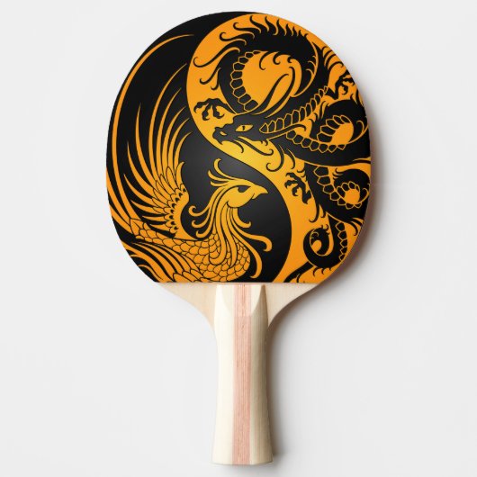 Yellow en Black Dragon Phoenix Yin Yang Tafeltennisbatje (Voorkant)