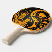 Yellow en Black Dragon Phoenix Yin Yang Tafeltennisbatje (Voorkant Gekanteld)