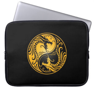 Yellow en Black Yin Yang Dragons Laptop Sleeve