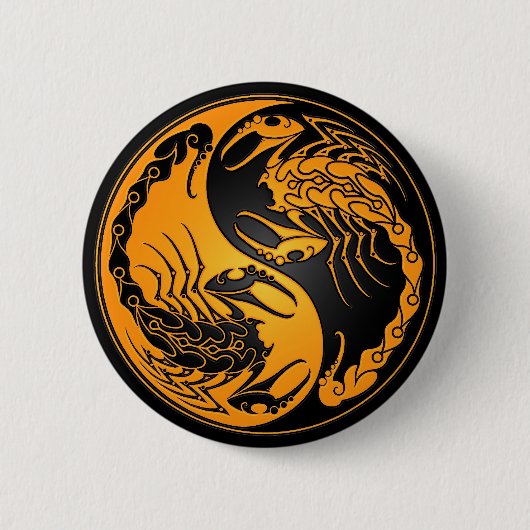 Yellow en Black Yin Yang Scorpions Ronde Button 5,7 Cm (Voorkant)