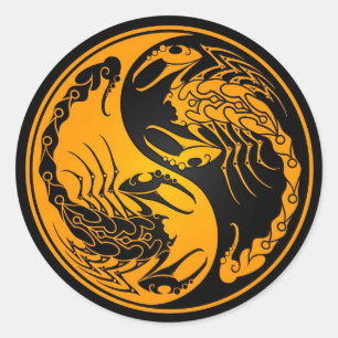 Yellow en Black Yin Yang Scorpions Ronde Sticker