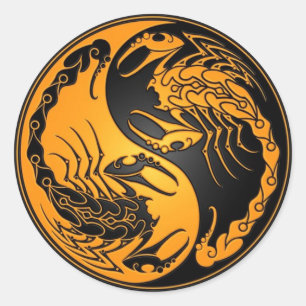 Yellow en Black Yin Yang Scorpions Ronde Sticker