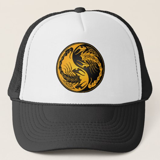 Yellow en Black Yin Yang Scorpions Trucker Pet (Voorkant)