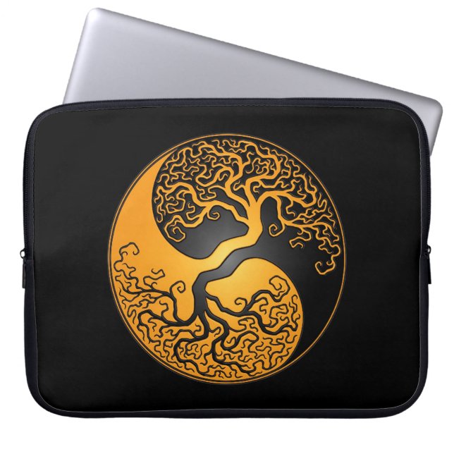 Yellow en Black Yin Yang Tree Laptop Sleeve (Voorkant)