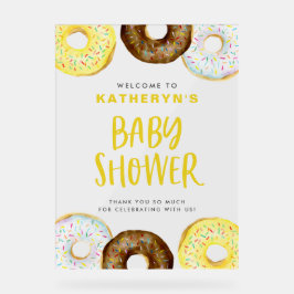 Yellow en Chocolate Donuts Baby shower Welkom Acryl Bord