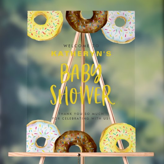Yellow en Chocolate Donuts Baby shower Welkom Acryl Bord (Neutraal)