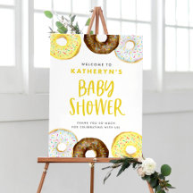 Yellow en Chocolate Donuts Baby shower Welkom