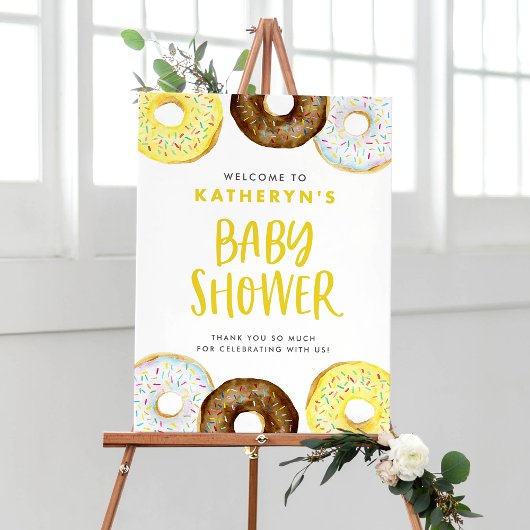 Yellow en Chocolate Donuts Baby shower Welkom Poster