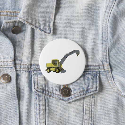 Yellow Excavator Construction Machinery Ronde Button 7,6 Cm (In situ)