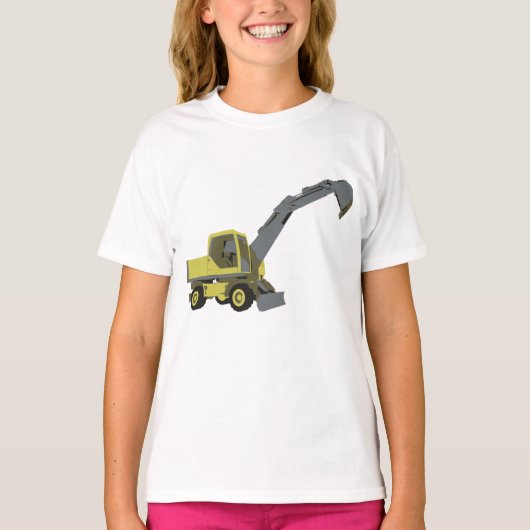 Yellow Excavator Construction Machinery T-shirt (Voorkant)
