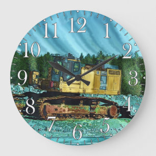 Yellow Excavator Earth-Mover Art Gift Grote Klok