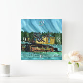 Yellow Excavator Earth-Mover Art Gift Vierkante Klok (Huis)
