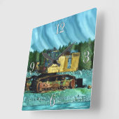 Yellow Excavator Earth-Mover Art Gift Vierkante Klok (Hoek)