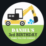 Yellow Excavator Kids Birthday Party Sticker<br><div class="desc">Cartoon voor bouwgraafmachines voor kinderen op verjaardagsfeestje. Geschikt voor jongens die van vrachtwagen,  bulldozer,  graafmachine,  kraan en nog veel meer grote transporten houden. Stickers voor kinderen met een verjaardagsfeest voor of vrijgezellenfeest. Pas de formulering aan voor elke keer met kinderen.</div>