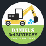 Yellow Excavator Kids Birthday Party Sticker<br><div class="desc">Cartoon voor bouwgraafmachines voor kinderen op verjaardagsfeestje. Geschikt voor jongens die van vrachtwagen,  bulldozer,  graafmachine,  kraan en nog veel meer grote transporten houden. Stickers voor kinderen met een verjaardagsfeest voor of vrijgezellenfeest. Pas de formulering aan voor elke keer met kinderen.</div>