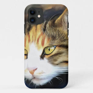 Yellow Eyed Calico Cat Realistic Pet Portret iPhone 11 Hoesje