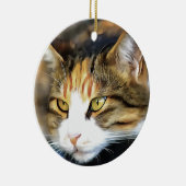 Yellow Eyed Calico Cat Realistic Pet Portret Keramisch Ornament (Rechts)