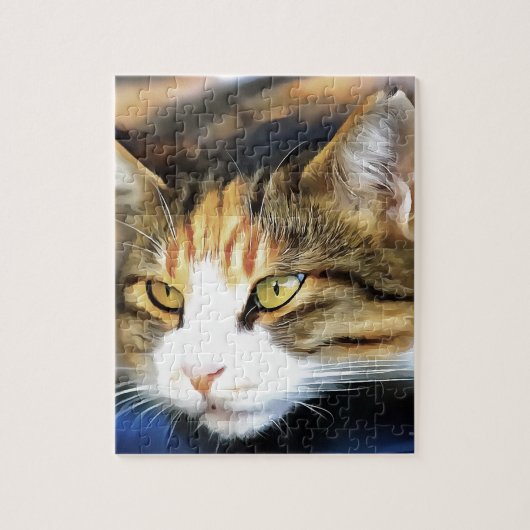 Yellow Eyed Calico Cat Realistic Pet Portret Legpuzzel (Verticaal)